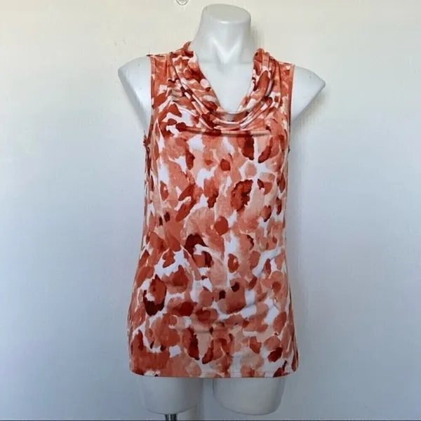 NEW Dana Buchman XS Cowl Neck Sleeveless Abstract Top terracota casual workwear - Image 7