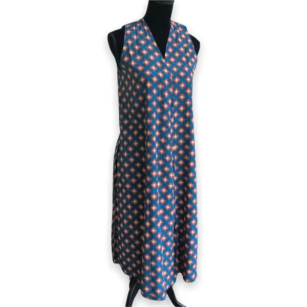 LuLaRoe Womens Duster Sz‎ S Joy Long Vest Teal Blue Orange Geometric Artsy NEW - Image 4