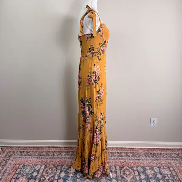 Reformation Jasen Dress Anjelica Yellow Floral Tie Strap Maxi Dress Size 6 - Image 4