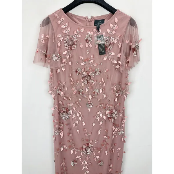 Adrianna Papell Beaded Sequin Dress Pink Floral Party Glam Cocktail US 4 NWT - Image 5