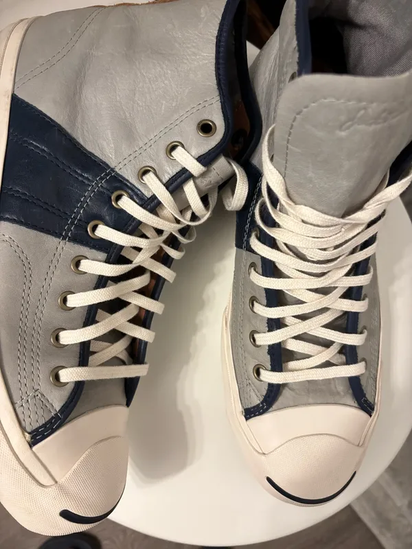 Jack Purcell Converse Sneakers high top Leather grey/blue boho or casual sz10 - Image 6