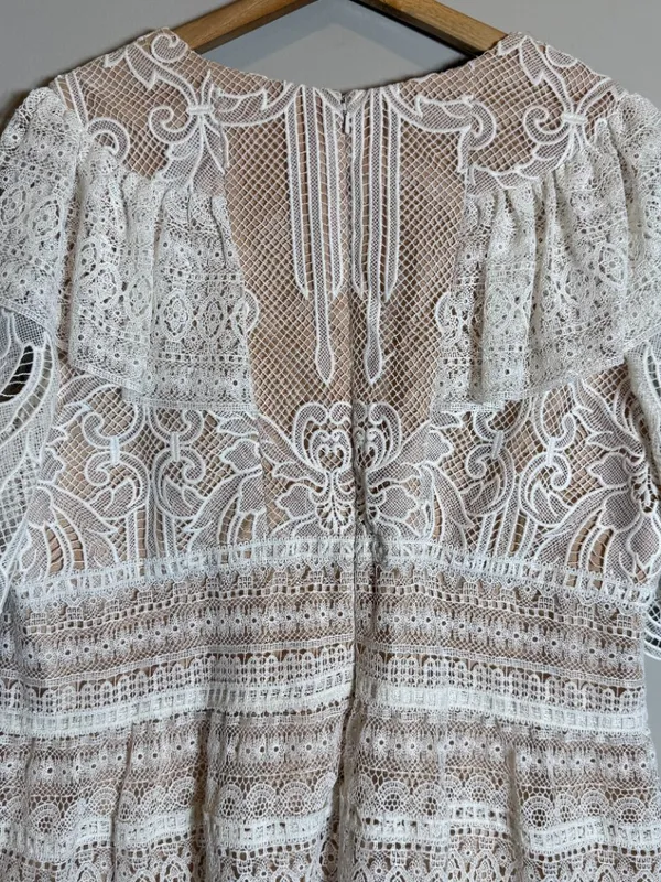 ML Monique Lhuillier Lace Fit & Flare Mini Dress Womens 18 White Formal Cocktail - Image 12