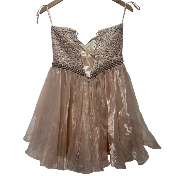 Abby Paris Lace Rhinestone Pearl Strapless Mini Dress Party Cocktail Prom Size 8 - Image 6