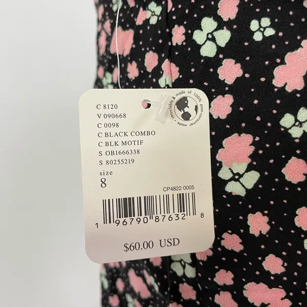 Free People New ​IRL Floral Print Slip Skirt Black Pink Combo Size 8 - Image 15