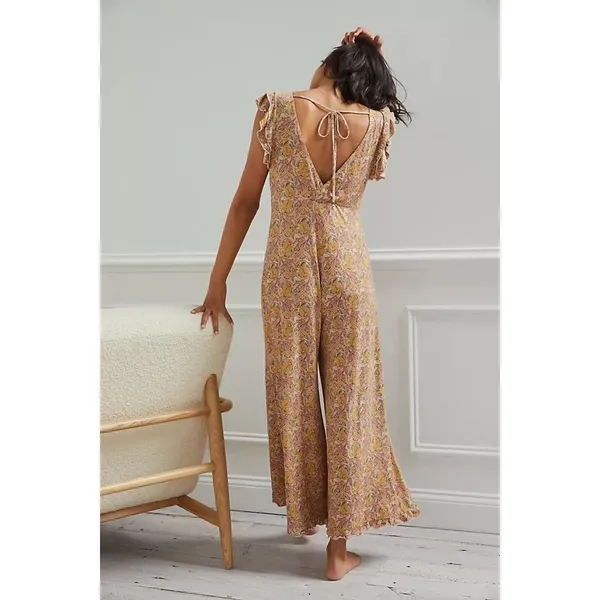 Anthropologie Matilda Ruffled Jumpsuit Size Medium Floral Jersey Bohemian - Image 13