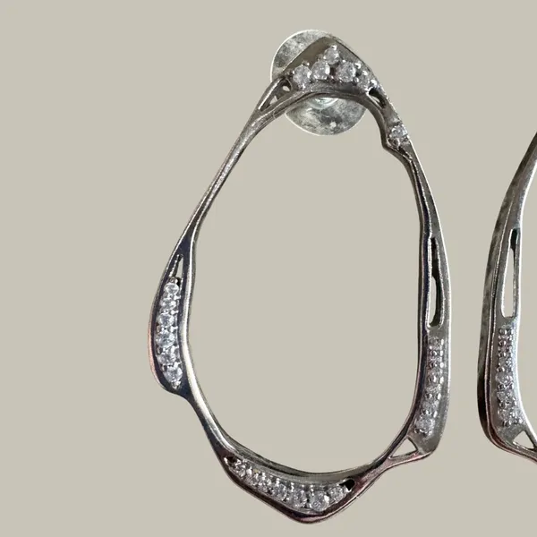 Kendra Scott Livi Fontal Hoops Silver Tone Pave Crystal Hoop Earrings Post Back - Image 7