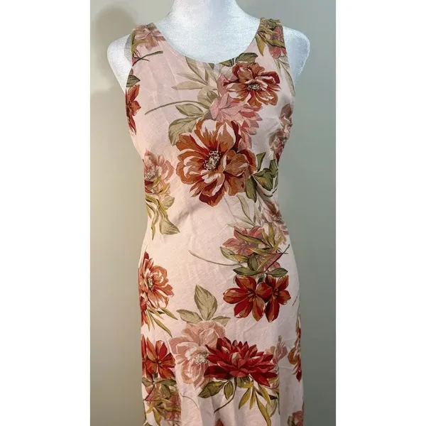 Paper Heart Floral Maxi Dress Womens S Pink New Linen Blend Open Back Sleeveless - Image 2