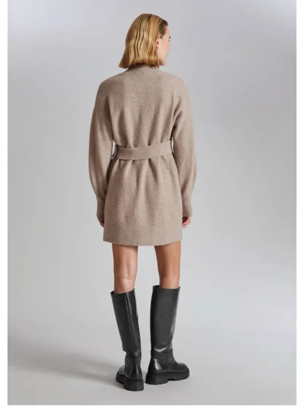 & Other Stories Beige Knit Sweater Dress M Belted Mock Neck Thick Oversized Prep - Image 3