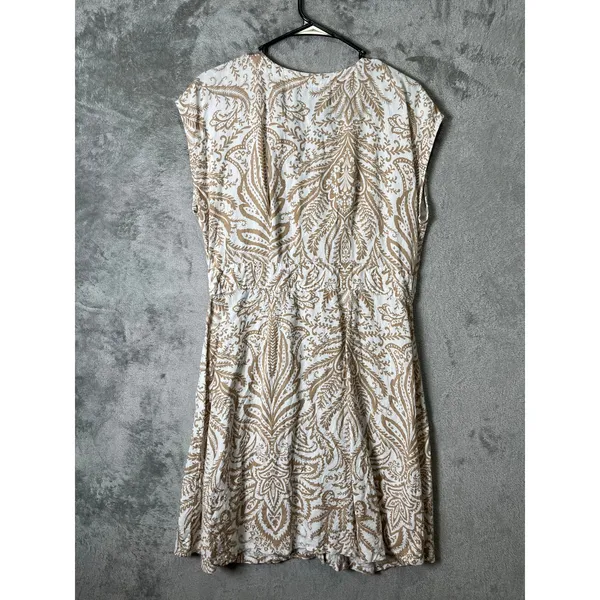 LOFT Linen Blend Beige Paisley Button Front Dress V Neck Summer Cottagecore 8‎ - Image 3