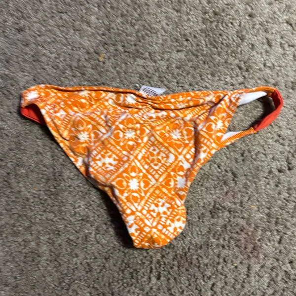 Hollister Womens Orange White Geometric Print Bikini Bottom Y2K Low Rise Small‎ - Image 3