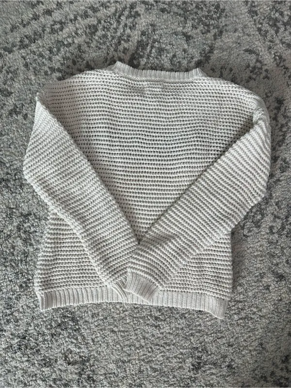 Aeropostale Cream Crewneck Sweater with Burgundy, Orange and Yellow Stripes - Image 4