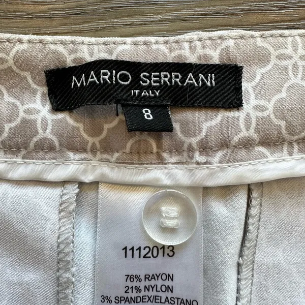 Mario Serrani Italy Size 8 Comfort Stretch Chino‎ Shorts Tan Geometric Print - Image 6
