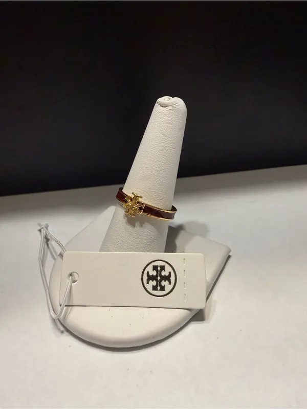 NEW Tory Burch Kira Icon enamel ring gold-tone maroon colored band size 7.5 - Image 2