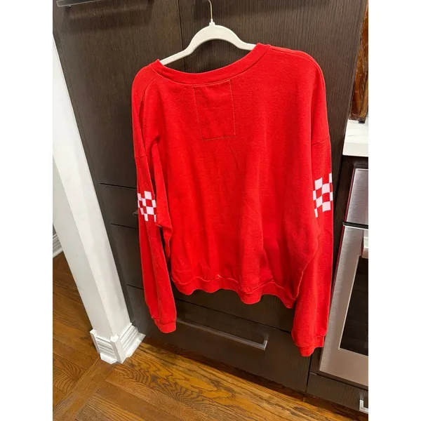 Aviator Nation red sweatshirt blue white checkered sleeve XL - Image 4