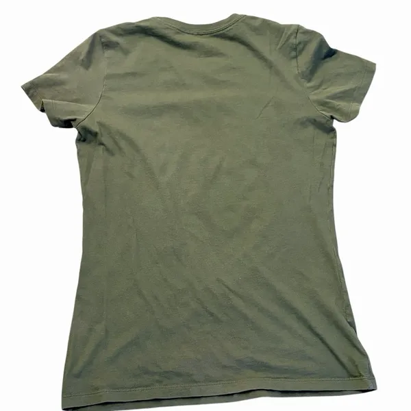 Plant Based Drippin Women’s T Shirt Size Large Army Green Fitted - Image 2