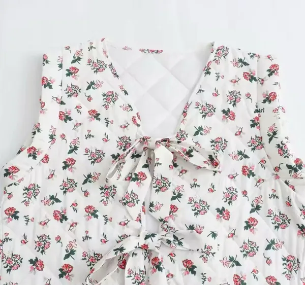 Floral Sleeveless Vest - White and Pink - Image 2