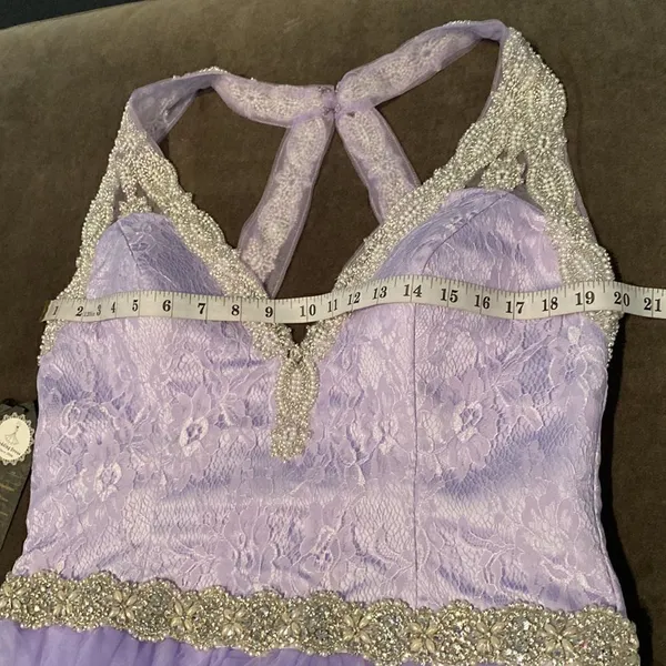 Women’s Purple Full Length V-Neck Silver Beaded Prom Party Dress Size 14 NWT - Image 12