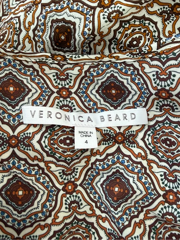Veronica Beard Alamo Printed Silk Wrap Ruched Dress Size 4 - Image 8