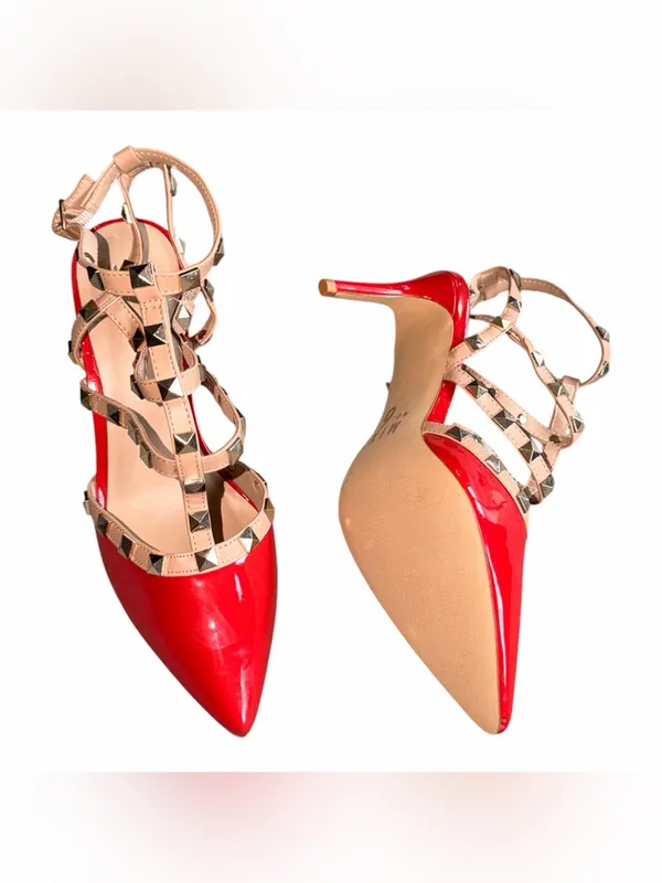 NEW MIX No 6 Black Patent Nude Gold Studded Strappy Heels Stud - Image 8