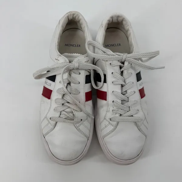 Moncler White Leather Low Top‎ Sneakers Women's 10 EU 41 Red Navy Stripe - Image 2
