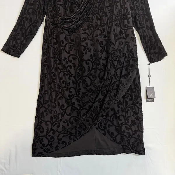 Adrianna Papell Size-22W Black Dress Glitter Velvet Faux‎ Wrap Cocktail - Image 12