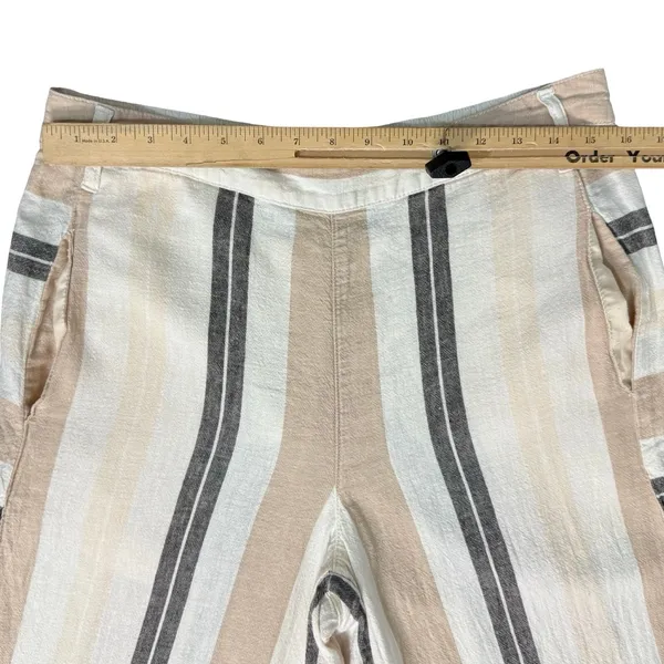 Anthropologie Beige Black White Neutral Stripe Linen Blend Wide Leg Pants size M - Image 6