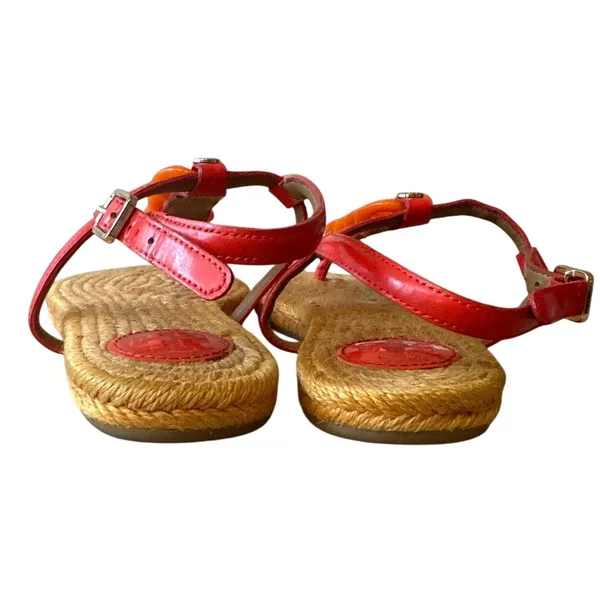 Tory Burch Everly Chain Link Espadrille‎ Sandals Orange Red 7 - Image 5