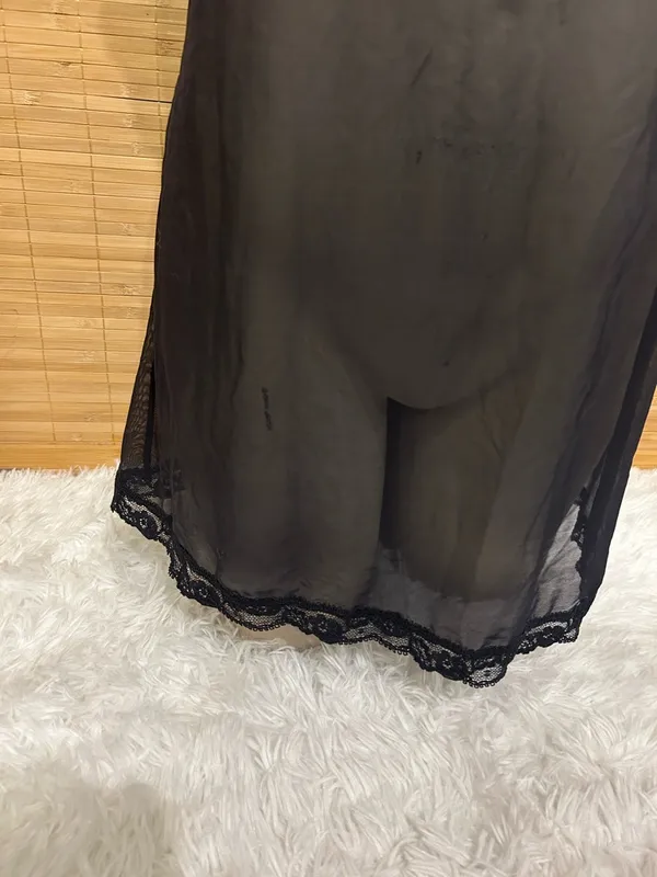 Victoria's Secret Black Sheer Lace Hem Chemise Teddy Side Slit large lace trim - Image 2