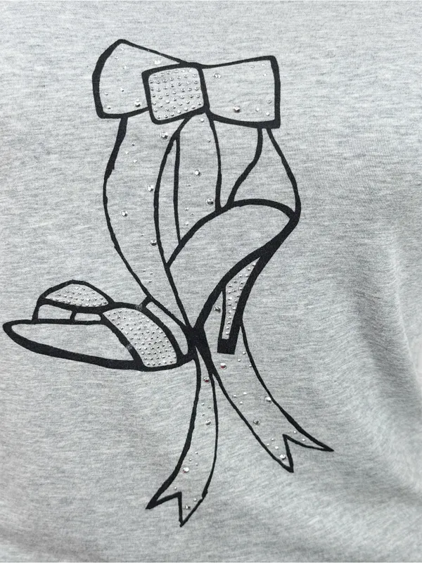 WHBM Studded High Heel Graphic Tee Shirt Grey Large Cap‎ Sleeve Casual Glam - Image 6