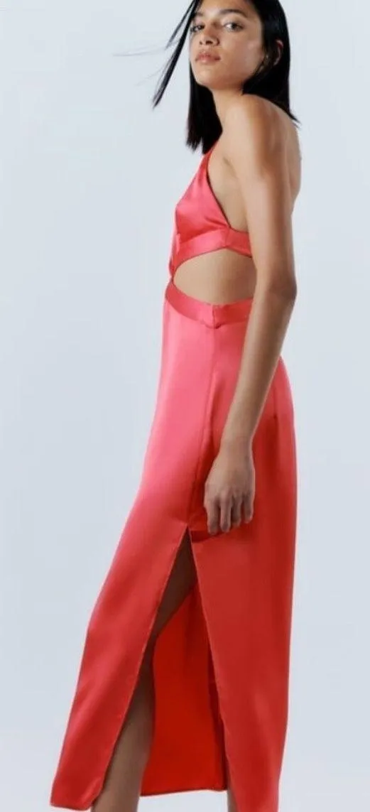 ZARA Pink Satin Midi Dress - Image 4