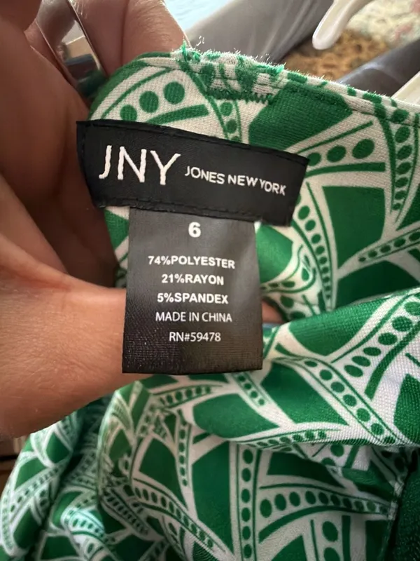 JNY Jones New York Green Geometric Print Wide Leg Pants Size 6 - Image 3
