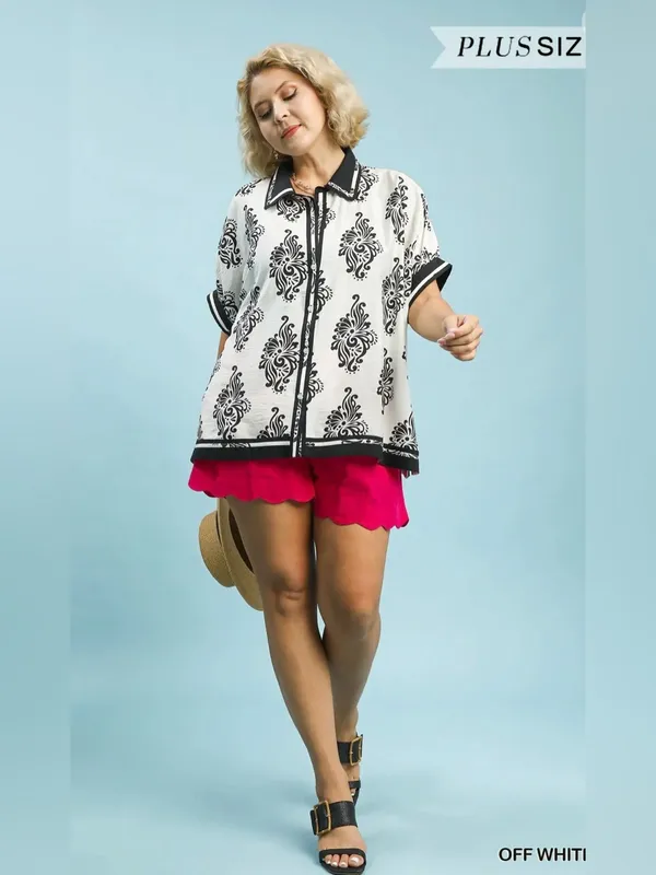 New! Umgee Plus Size Off-White Black & White Abstract Button-Front Size X Large - Image 2