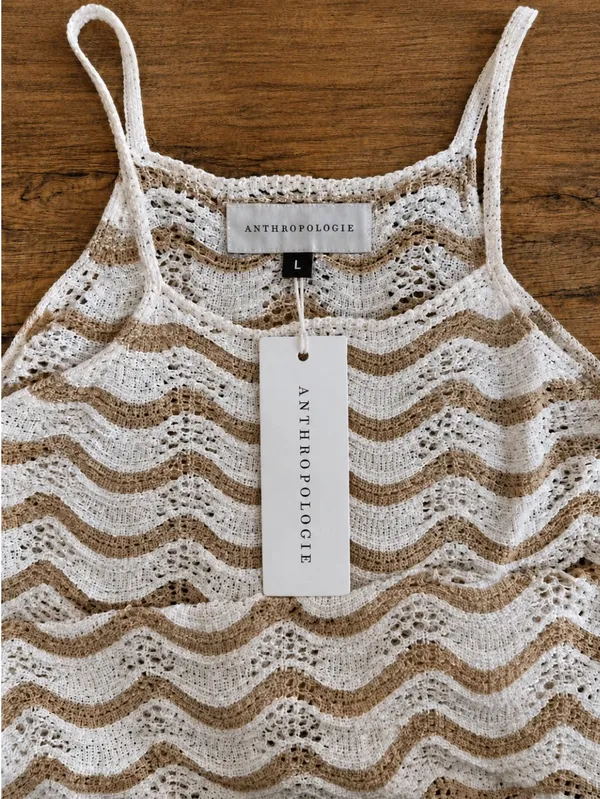 NWT Beige Crochet Swim Cover Dress L Bohemian Resort Vacation Anthropologie - Image 2