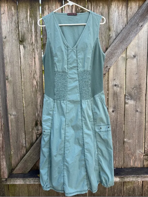 EUC XCVI WEARABLES Gibbon Tank Dress Bubble Hem Sleeveless V Neck Green Large - Image 2