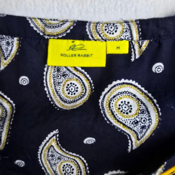 Roller Rabbit Navy Paisley Embroidered Cotton Tunic Dress‎ Yellow Tassels Medium - Image 4