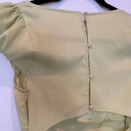 Lush Mini Dress Square Neck Puff Sleeve Cutout Back A-Line Green XS‎ - Image 3