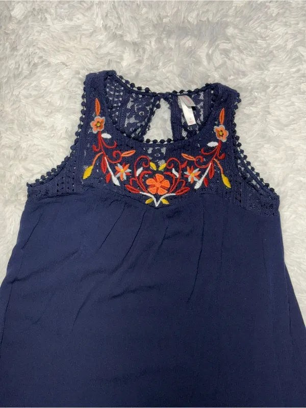Xhilaration Boho Embroidered Lace Halter Dress Navy Blue Size S Mini Flirty - Image 9