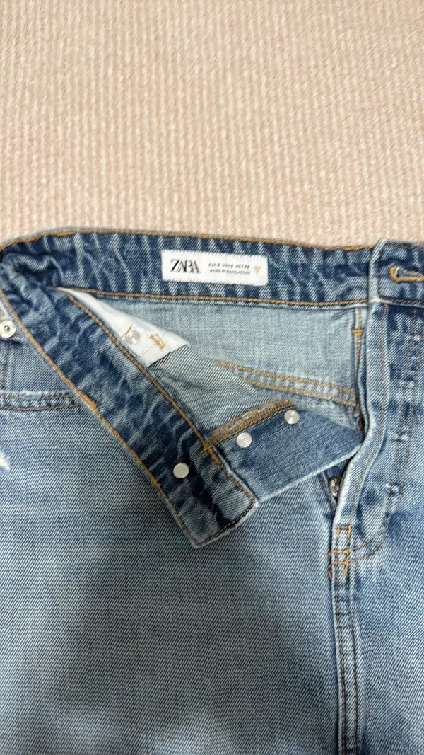 ZARA Mini Skirt Denim Light Wash Distressed - Image 3