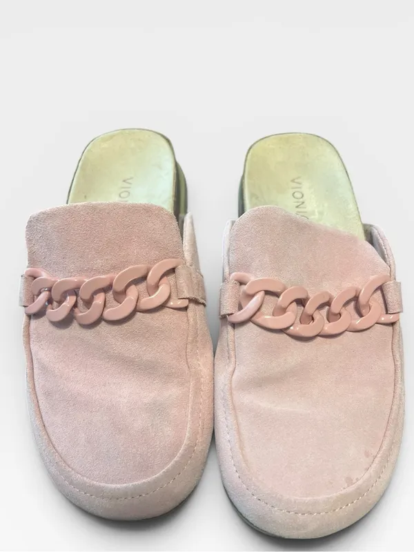 Vionic Georgie Blush Rose Pink Suede Chain Mule Loafers Size 7 Orthotic Comfort - Image 8