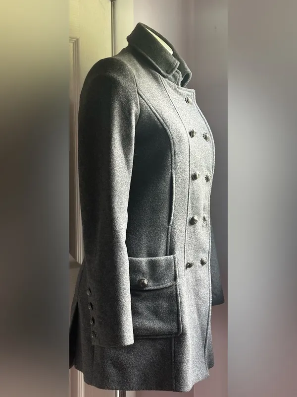ZARA WARM WEAR TRF Gray Wool Double-Breasted 9 Button Side Pockets Pea Coat Sz M - Image 2