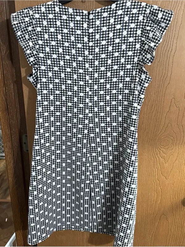 JH Woven White Black Gingham Polka Dot Dress Ruffled Cap Sleeves Women’s Size 12 - Image 6