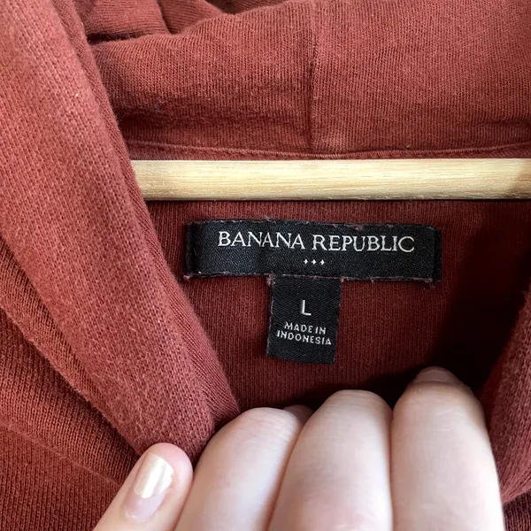 Banana Republic rust coral hoodie women's size large front pockets cotton‎ flaw - Image 5