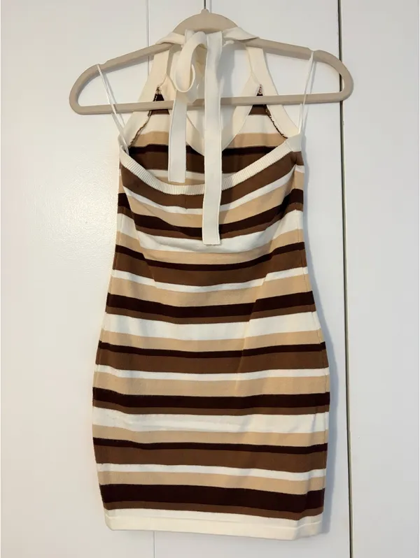 Princess Polly Brown Striped Soft Knit Halter Mini Dress - Image 4