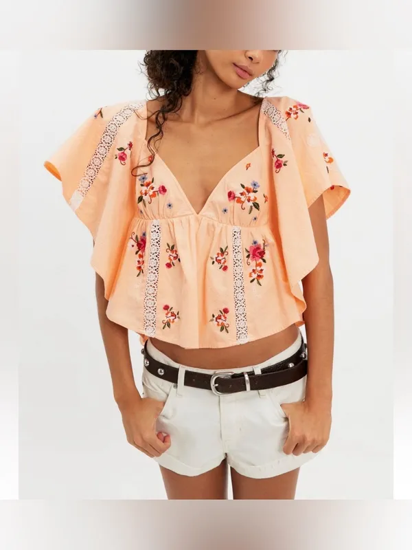 NWT Free People Make Me Yours Blouse - peach combo - Small - Image 6