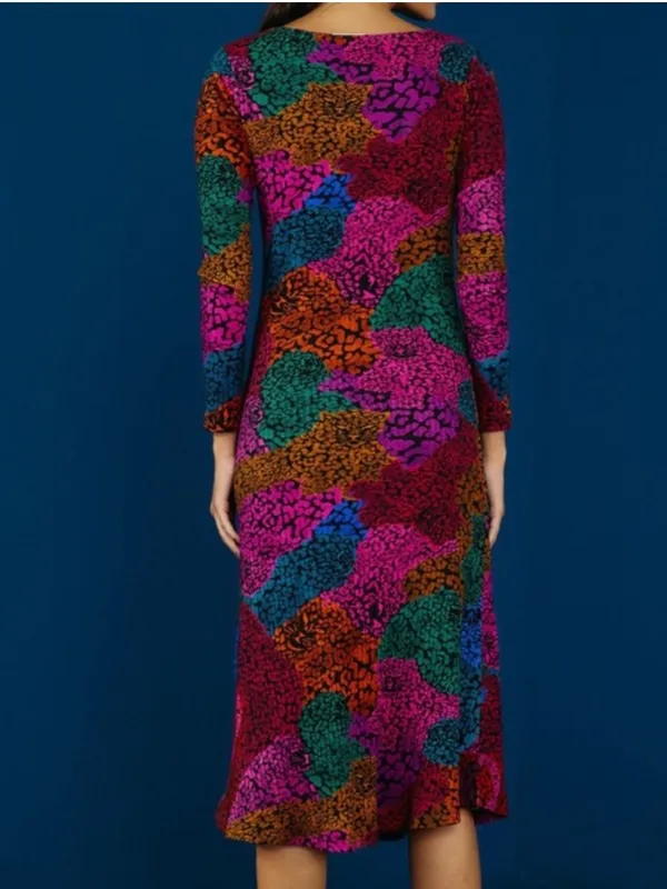 Farm Rio Rainbow Mix Jersey Dress Ribbed Knit Long Sleeve Midi New Size Medium - Image 3