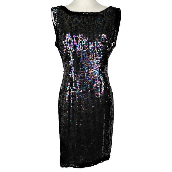 NITE Waves Samir Suni 100% Silk Sequin Cocktail Dress XL USA Formal VTG - Image 2