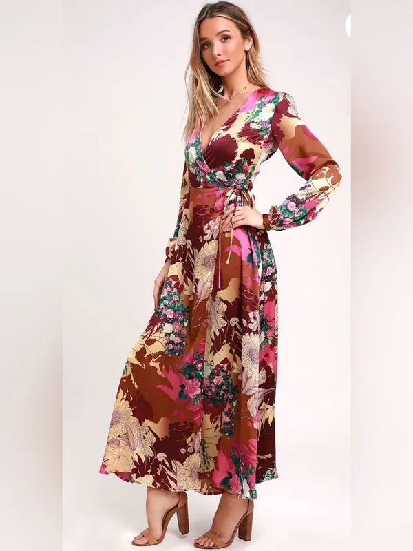 Lulu's Put on a Smile Floral Wrap Maxi Dress feminine wedding guest - Image 2