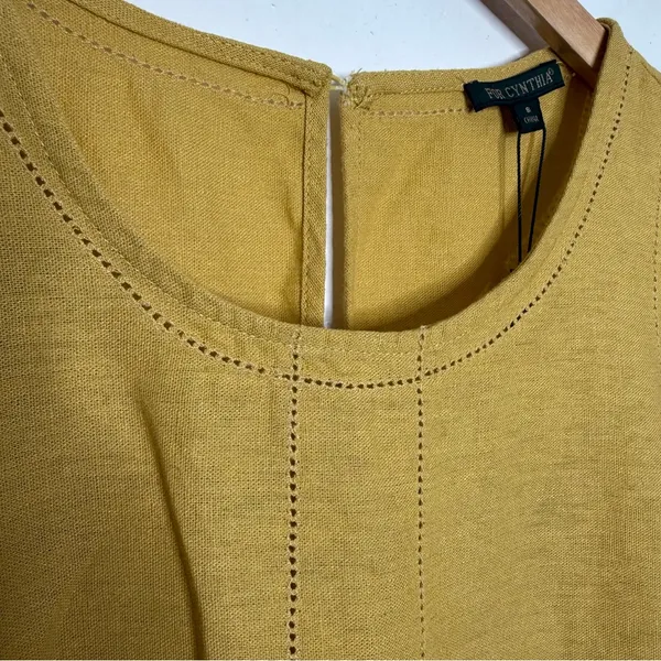NWT For Cynthia Linen Blend Asymmetrical Yellow‎ Sleeveless Dress Small Flowy - Image 4