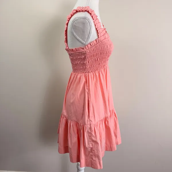 Abercrombie & Fitch Smocked Tiered Mini Dress Coral Pink Ruffle Strap Womens S - Image 3