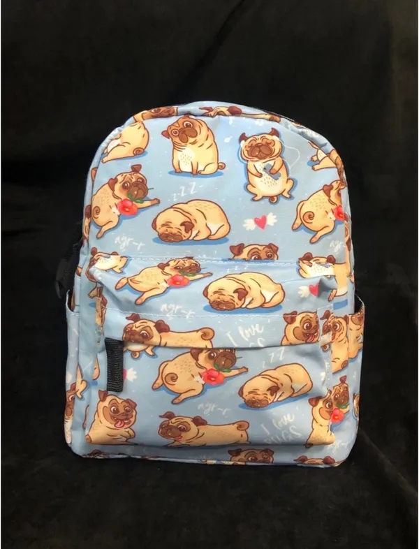 Pug Backpack Purse and Makeup Bag Blue - Image 2
